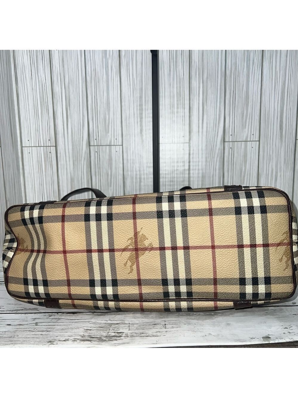 Burberry London Tote Bag Nova Check Plaid Canvas Leather Trim Shoulder Bag - Picture 10 of 16